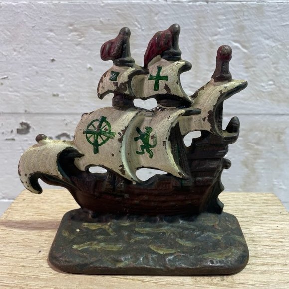 Vintage Connecticut Foundry Pirate Galleon Cast Iron Painted Bookends Pirates - Picture 4 of 15